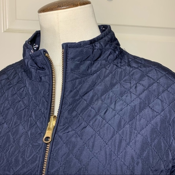 SPANNER Quilted Reversible Jacket Zip Up Sz L Navy Blue Anchors Pattern Pockets - Picture 9 of 15
